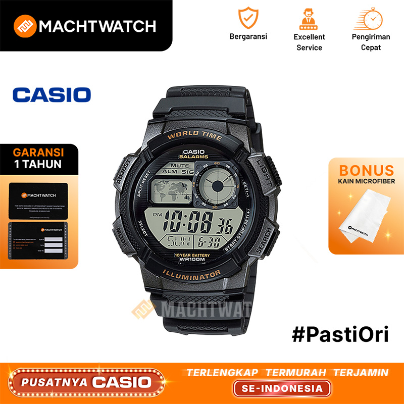 Jam Tangan Pria Casio General AE-1000W-1AVDF Sporty Digital Dial Black Resin Band Harga 296,000 rupiah*Gratis Ongkir