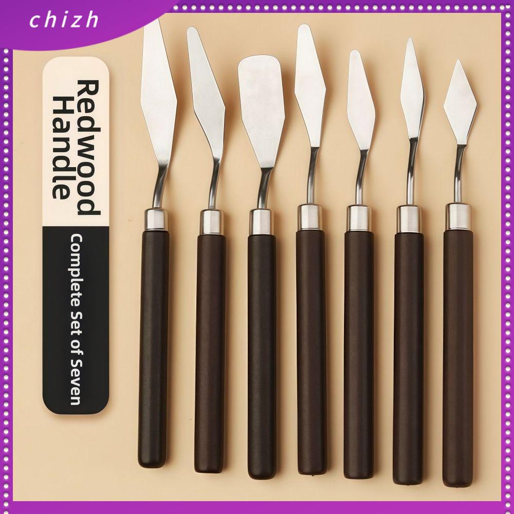 CHIZH 7PCS Thép không gỉ Bộ cọ vẽ tranh sơn dầu nghệ thuật Nhẹ Bằng gỗ Xẻng trộn sơn màu nước Di động Bền bỉ Bộ cọ vẽ Công cụ vẽ
