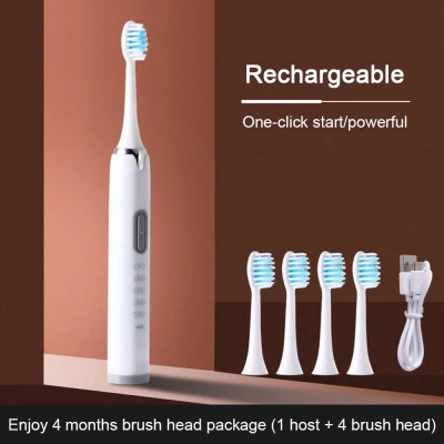 【COD】【Fast delivery/on sale】5 Modes Powerful Ultrasonic Sonic Electric Toothbrush USB Rechargeable Waterproof Electric Toothbrush Soft-bristled Toothbrush Heads Can Wash White Teeth Brush with 4 Brush Heads