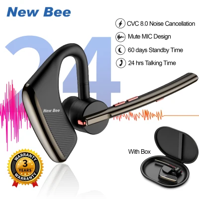 New Bee M50 Bluetooth Earphone Talking Time 24hrs Earbuds Wireless Bluetooth Headphone Wireless Earphone Noise Cancelling Bluetooth Headset for Calls Dual MIC Bluetooth 5.2 for Driver/Courier/ Businesser