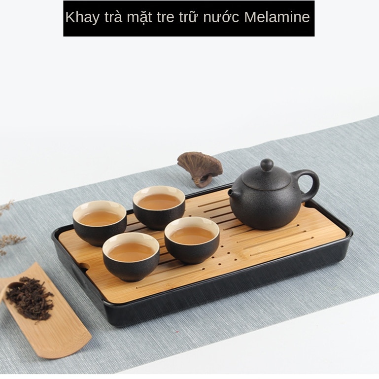 Khay trà gỗ tre đế nhựa chứa nước trà - mặt khay gỗ tre cnc 100% - khay nhựa dẻo & cứng - phong cách nhật bản - mẫu 2