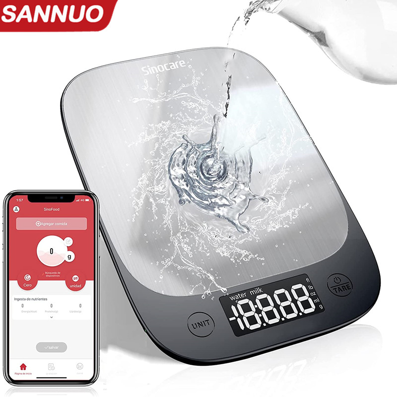 Sinocare Digital Kitchen Scale LCD Display 1g 5kg Household Weights Bluetooth Stainless Stell Food S