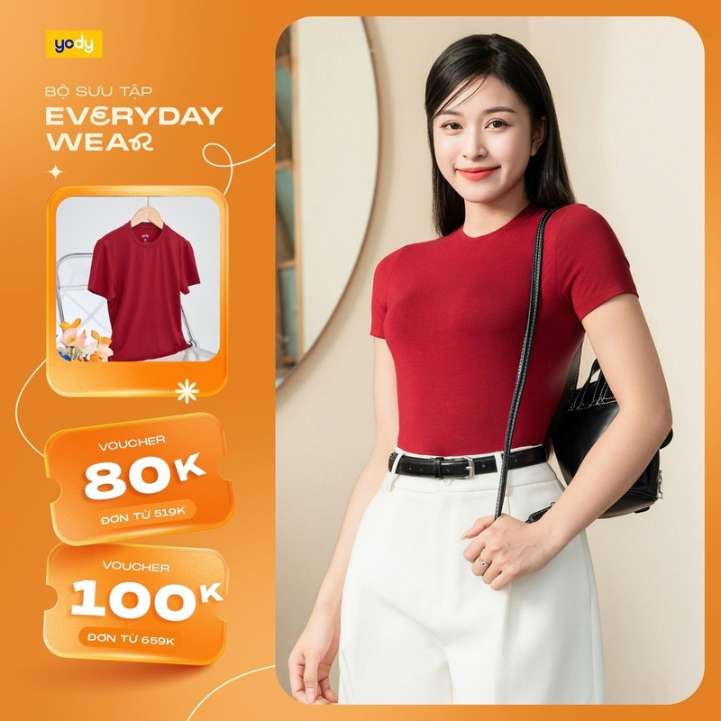  Hàng mới về Giá cực hời  Áo thun nữ YODY cổ tròn cao crotop mềm mại thông thoáng thấm hút tốt TSN7269 