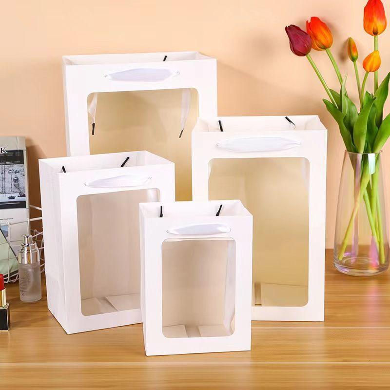 Túi quà tặng Ngày Nhà giáo Giáng sinh Ngày lễ tình nhân túi xách trưng bày có cửa sổ mặt kính mika trong suốt túi đựng hoa cầm tay