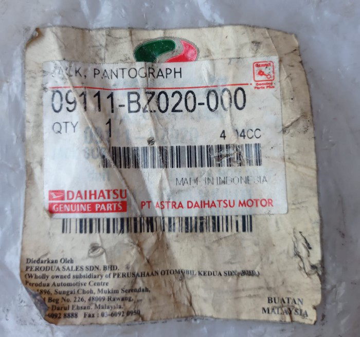 Jack Panthograph (Dongkra 09111-BZ020-000) Harga 609,000 rupiah*Gratis Ongkir