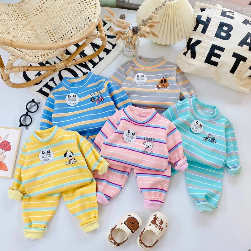 Bộ nỉ dài tay họa tiết kẻ sọc cho bé trai, bé gái size 5-15kg