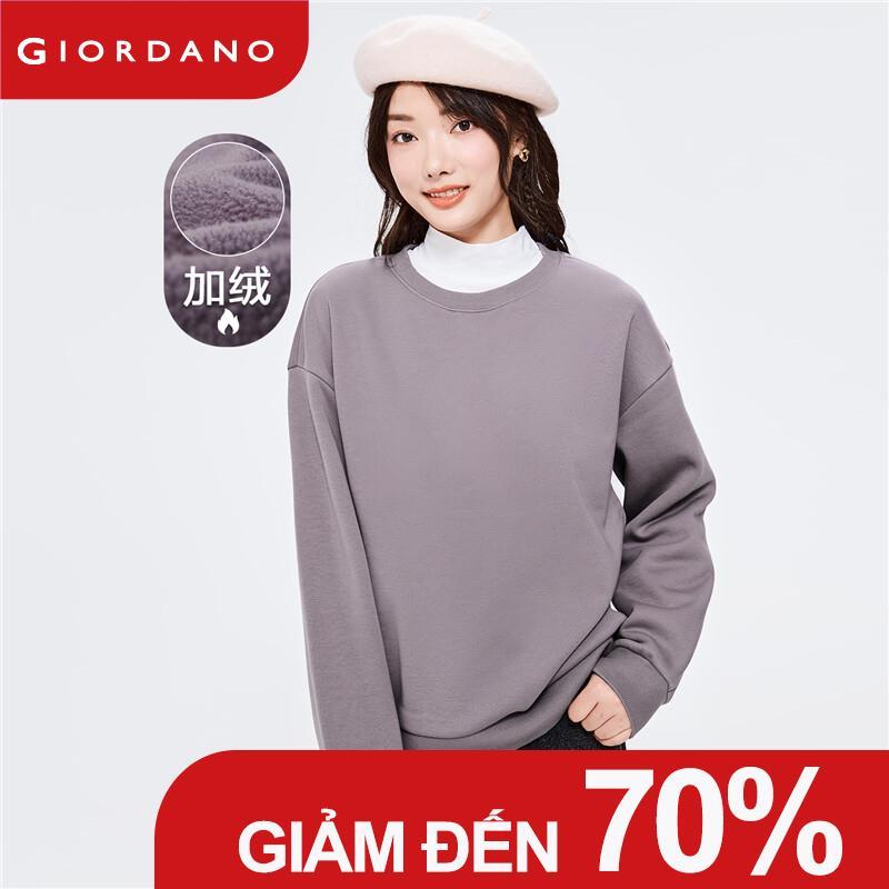 GIORDANO áo hoodie nữ cổ tròn lót lông màu đặc form rộng thả vai Free Shipping 13322766