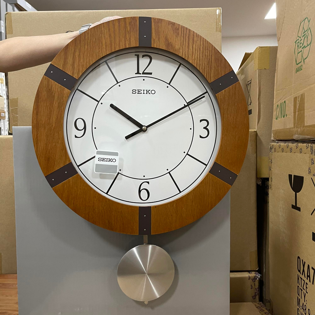 [Local SG Seller] Seiko Clock QXC241AN Brown Timber Case Pendulum Analog Quartz Wall Clock QXC241A QXC241
