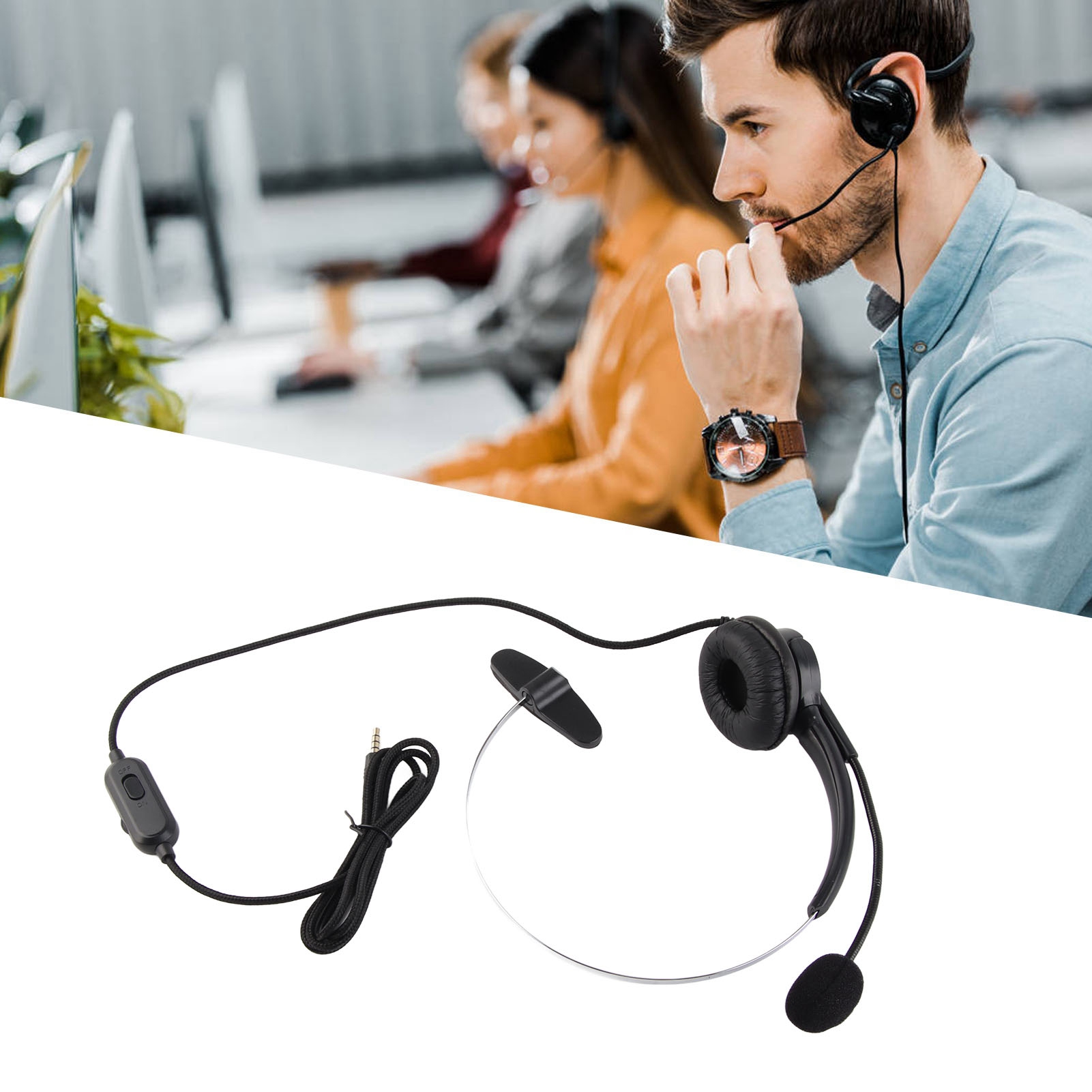 Trung tâm cuộc gọi Tai nghe tiếng ồn hủy bỏ có dây Tai nghe có mic đơn cho trung tâm cuộc gọi cho điện thoại di động cho máy tính xách tay