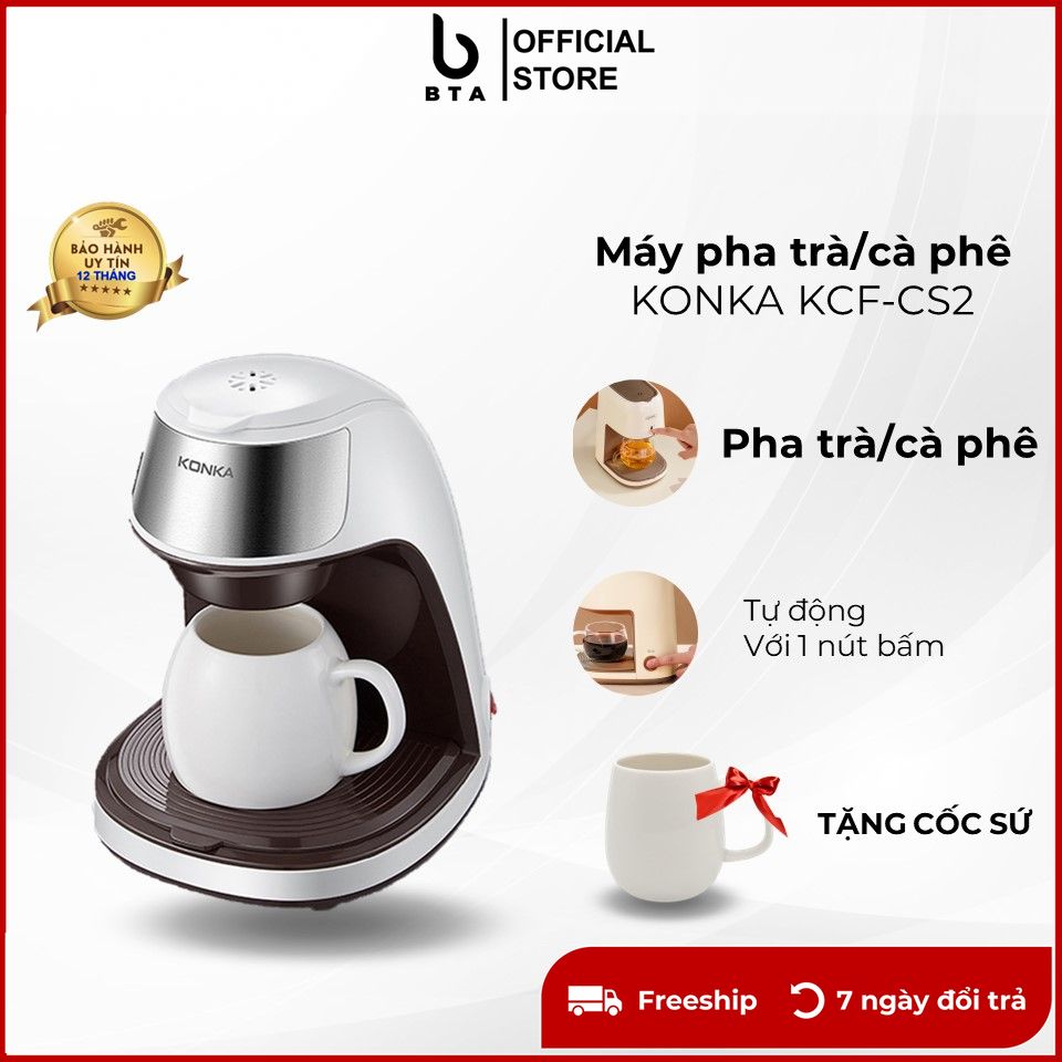 Máy Pha Cà Phê KONKA KCFCS2 dễ sử dụng công suất 450W pha cà phê nhỏ giọt bình chứa tối đa 0.3L thời gian pha nhanh chóng thiết kế hiện đại sang trọng bảo hành 12 tháng