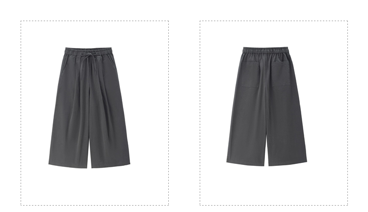 Giordano Women 100% Cotton pleated wide leg elastic waist pants Free Shipping 18425202 · v2