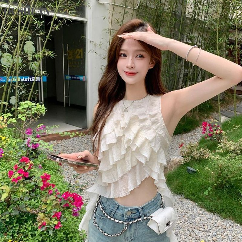 OCSHEAN Ruffled Summer New Patchwork Irregular Top Women ราคา 225 บาท*ส่งฟรี