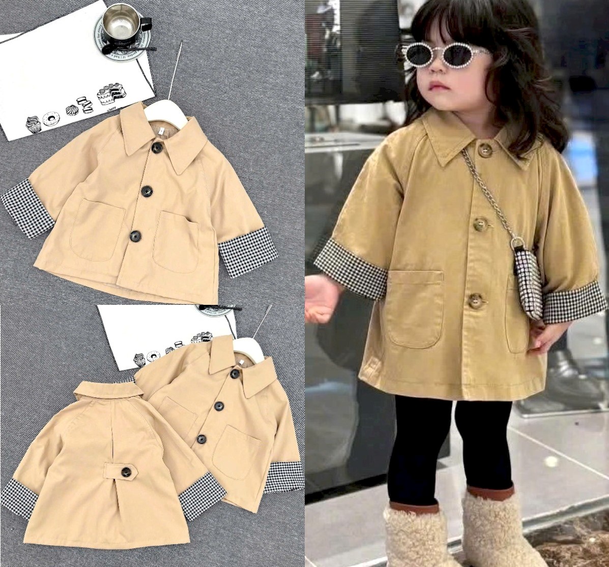 (10-30kg dưới 1m3) Áo khoác măng tô 2 lớp xinh xắn cho bé gái diện thu đông