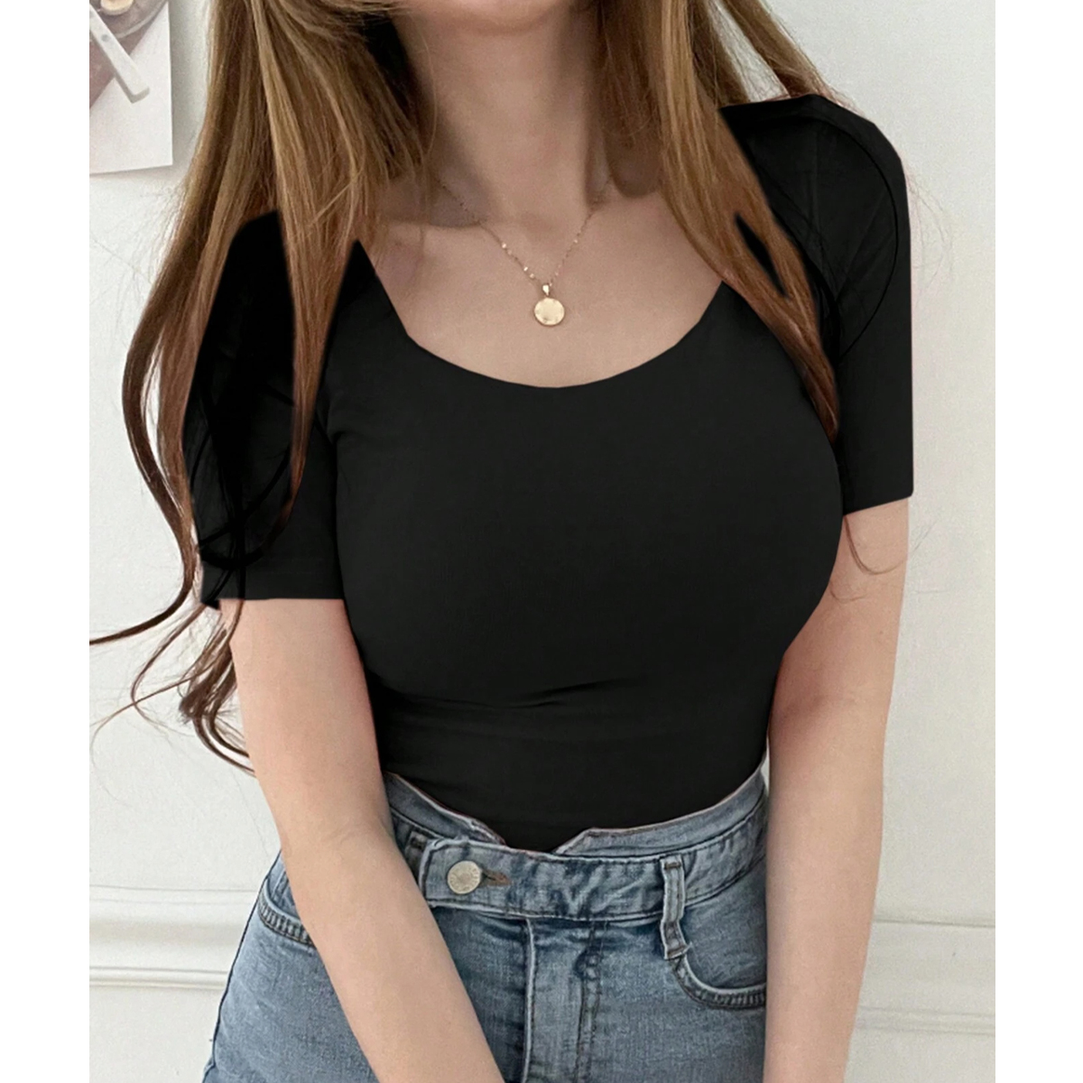 Closet Crush Của phụ nữ T-Shirts mùa hè đơn giản đàn hồi Ngắn Tay Áo Round-Neck Skinny Casual T-Shirts b241119