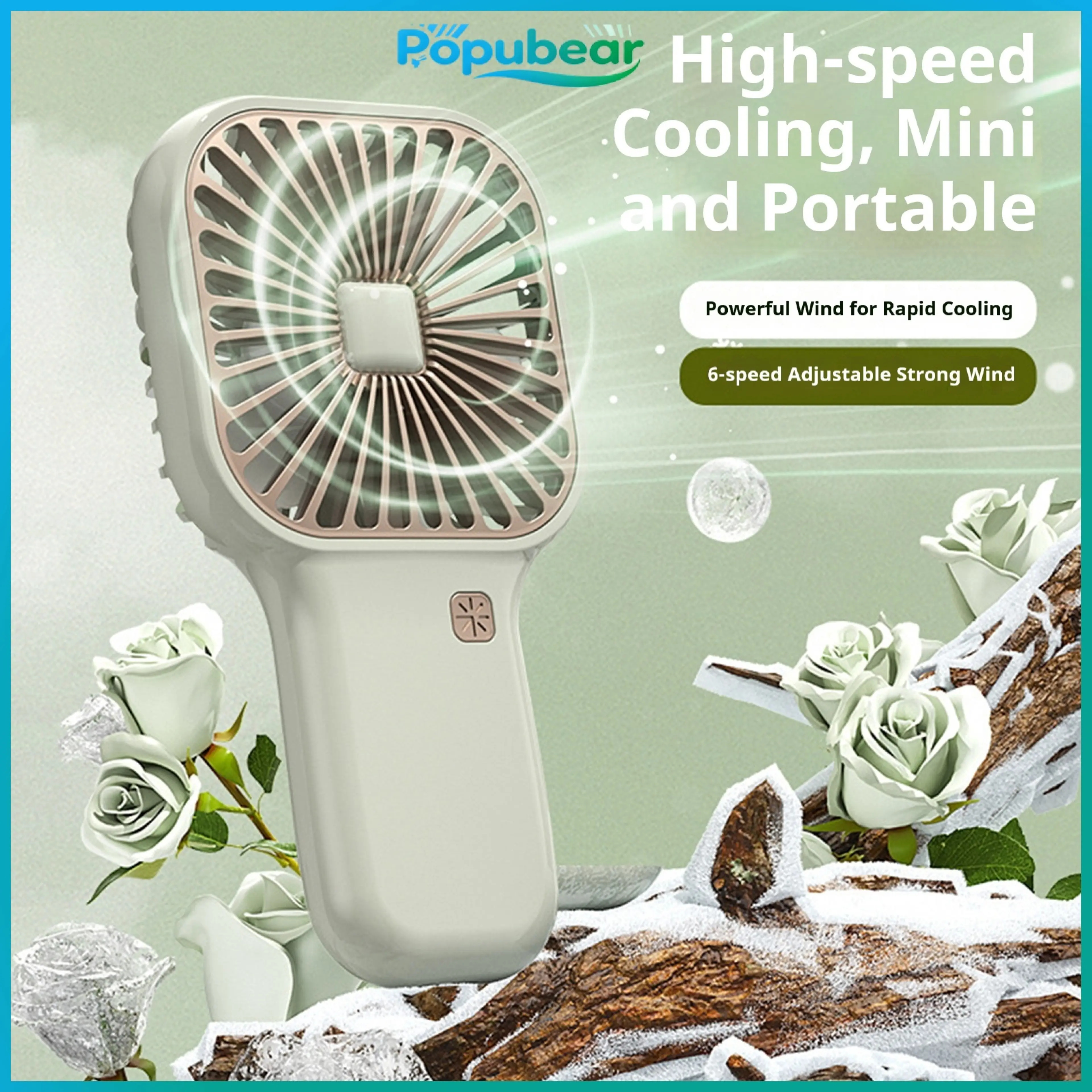 Portable Handheld Fan with Ice Cooling 6 Gear Wind Mini Personal Fans with Detachable Base Lightweight Rechargeable Quiet Fan for Office Travel Camping