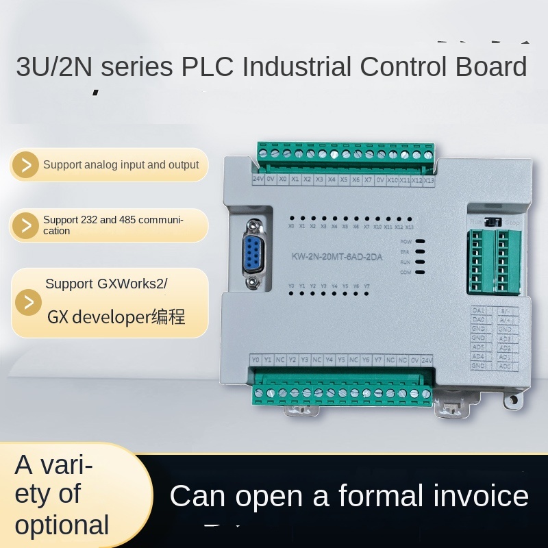 Board Mạch Lập Trình PLC KW FX2N / KW2N-20MR 12 Input 8 Output Relay, AD/DA, RS232 DB9, RS485, NTC, 24VDC, GX Works2, - KW2N - 20mr relay