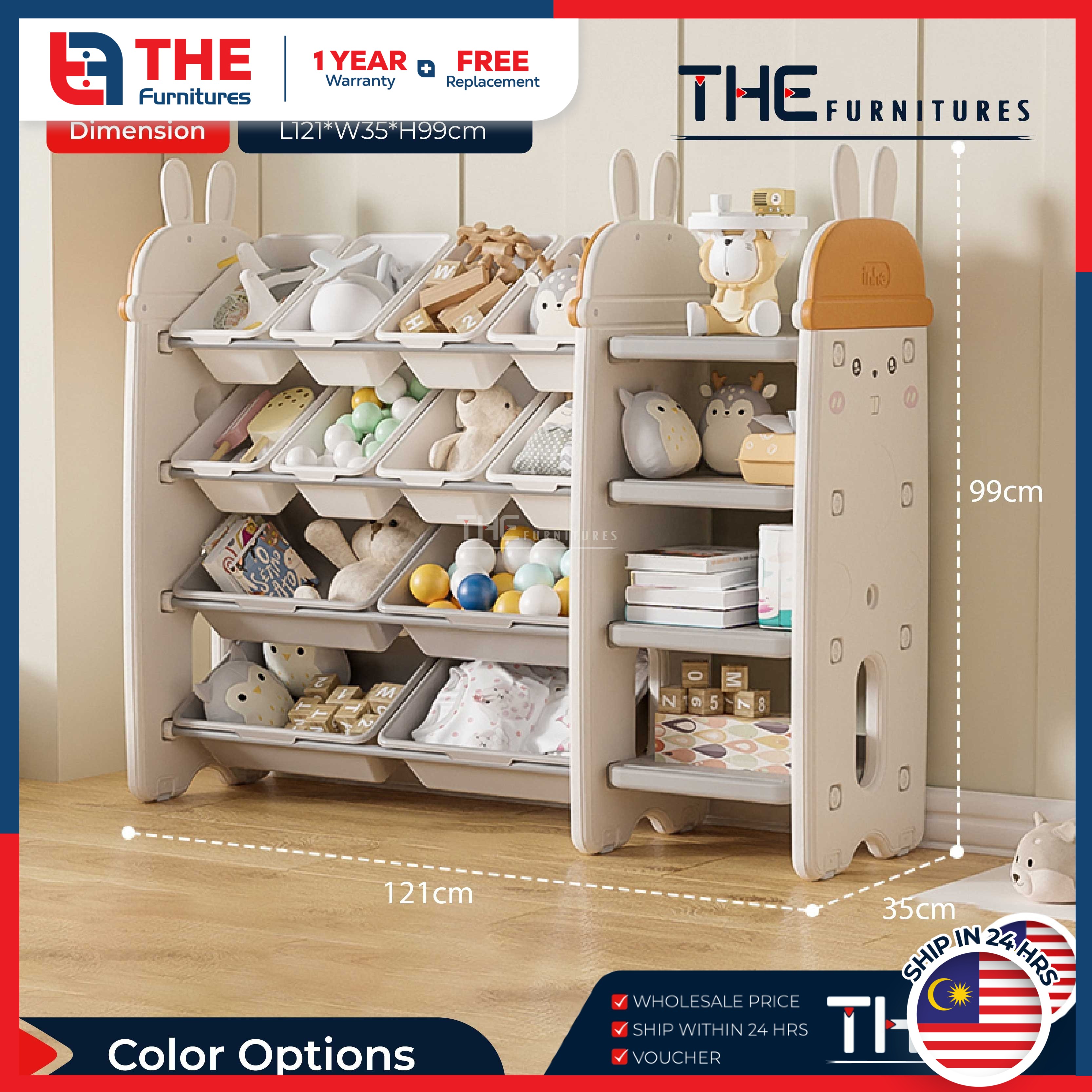 THE L66-121cm (4 Layers) Cute Cartoon Design Children Bookshelf Toy Storage Organizer Rack Bins