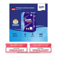 TEMPO Neutral Soft 4-Ply Pack Tissue - 4 Packs