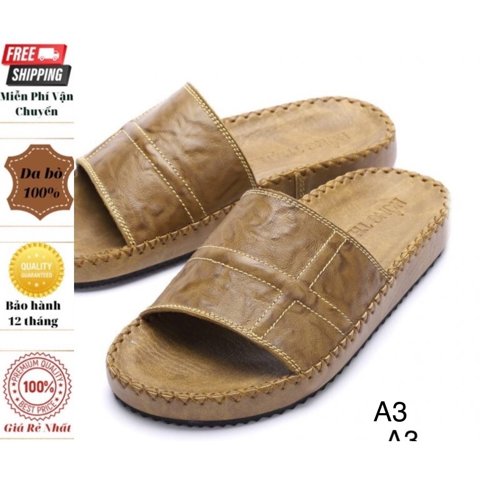 Dép quai ngang da bò vân 3D đế doctor đúc khâu chỉ toàn bộ chắc chắn A3