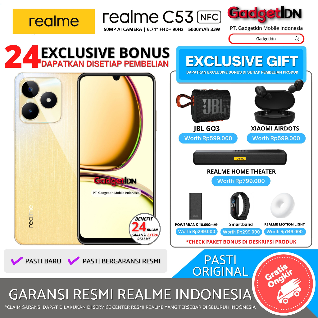 REALME C53 NFC 8/256GB ( + 8GB Extended Ram ) Garansi Resmi Realme Giá 2,499,000 Đồng*Miễn phí vận chuyển
