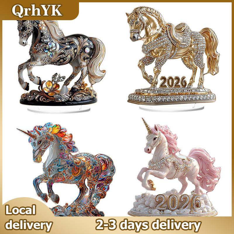 QrhYK 2D Acrylic Trang Trí Năm 2026 Của Ngựa Máy Tính Để Bàn Trang Trí Thu Nhỏ Bức Tượng Ngựa Lễ Hội Trang Trí Nội Thất Văn Phòng Nhà Năm Mới Quà Tặng