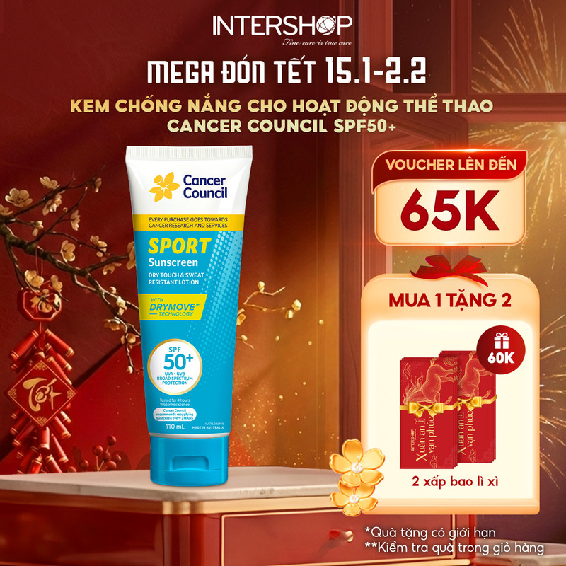Kem chống nắng dùng khi chơi thể thao Cancer Council Sport Sunscreen Dry Touch & Sweat Resistant Lot