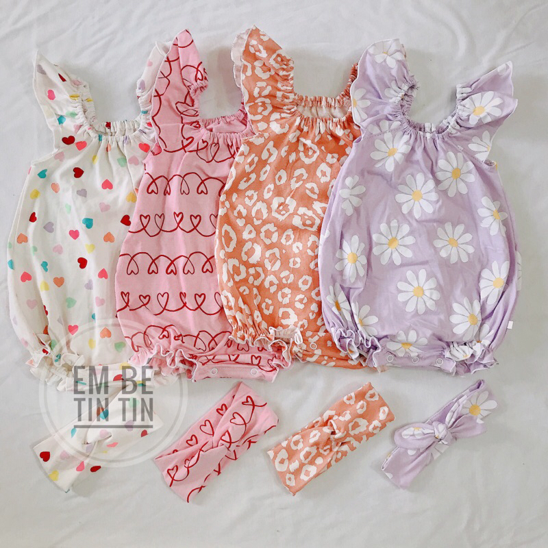 Body cánh tiên kèm turban cotton mềm mịn cho bé gái (sơ sinh đến 24 tháng)