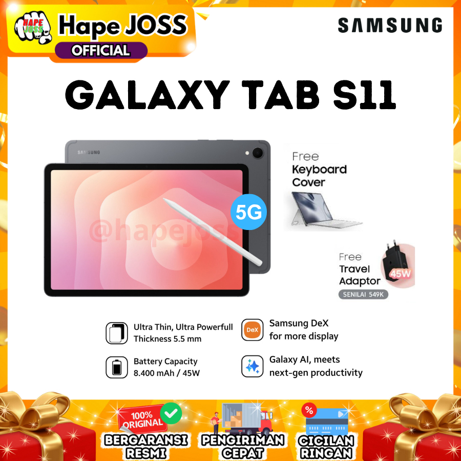 Samsung Galaxy Tab S11 5g 12/256Gb 11Inch Official Guarantee (Free Keyboard + Adapter) Harga 16,499,000 rupiah*Gratis Ongkir