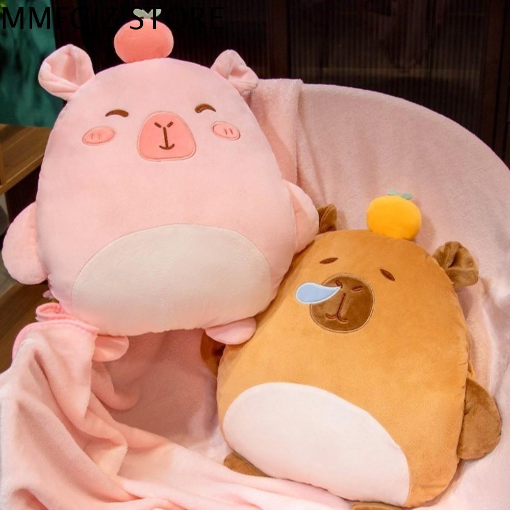 MMFCJZ 3 trong 1 Gối ném hình chuột lang nước Chăn điều hòa Đệm bông PP Chăn ấm Dễ thương Di động Chăn gối nhung Sử dụng ô tô