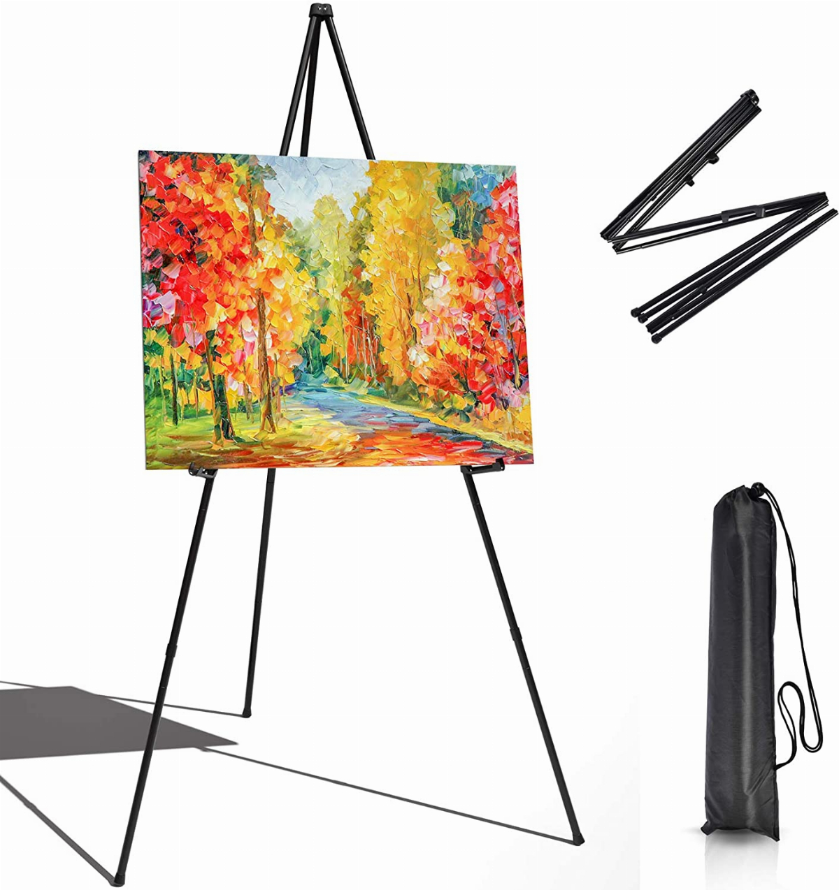 REALlWAY 63 Folding Easel Stand for Display,Adjustable Floor Poster Easel for Arts,Pictures,Paintings,Telescoping Black Metal Easel Fit for Signs at Exhibition,Lobby,Holds 5lbs,1Pack 