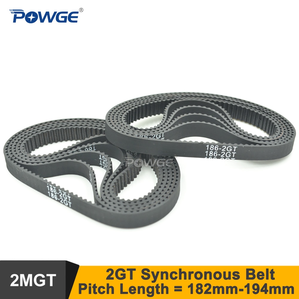 Powge 182/184/186/188/190/192/194 2gt Timing Belt W=6/9mm T=93/94/95/96/97 2mgt G2m Closed-Loop Synchronous Belt 188-2gt 186-Gt2