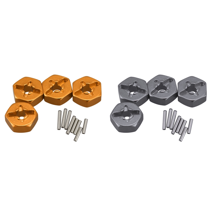 (FIWG) 8Pcs Aluminum Alloy 12mm Combiner Wheel Hub Hex Adapter Upgrades for 144001 1/14 RC Car Parts,Yellow & Grey