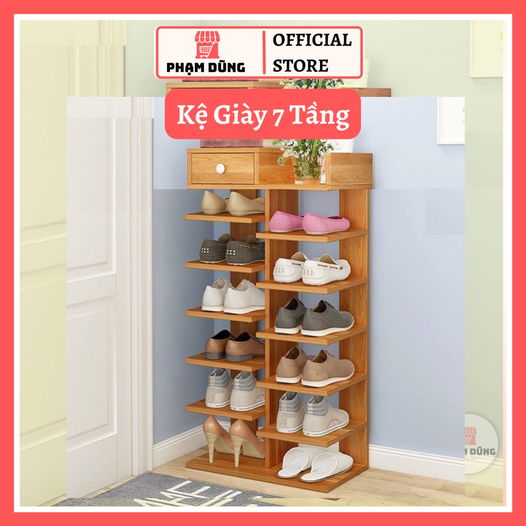 Kệ giày gỗ 7 tầng 13 ngăn , có ngăn tủ