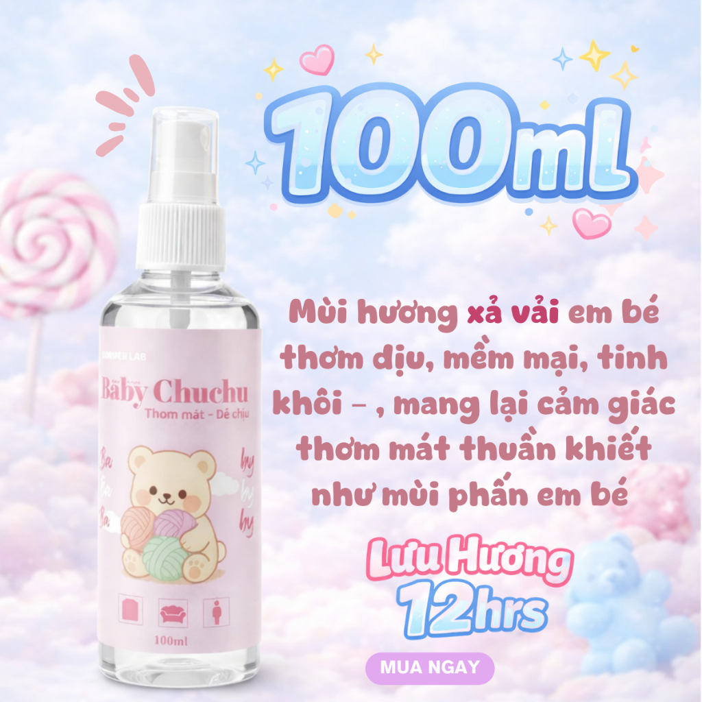Xịt Thơm Baby Hương Phấn Thơm Nhẹ Như Em Bé - Xịt Thơm Fabric Perfume - Linen Perfume 50ml Mùa Hè – Mùi Hương Em Bé Đi Học