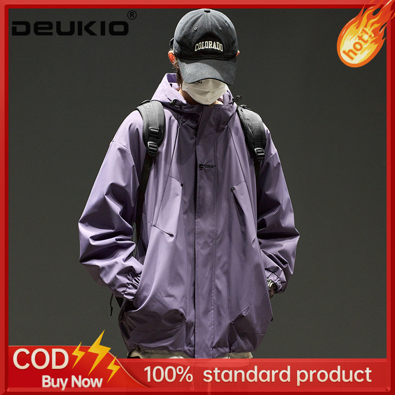 DEUKIO Jacket waterproof loose hooded mountaineering suit casual cargo jacket jacket ราคา 119 บาท*ส่งฟรี
