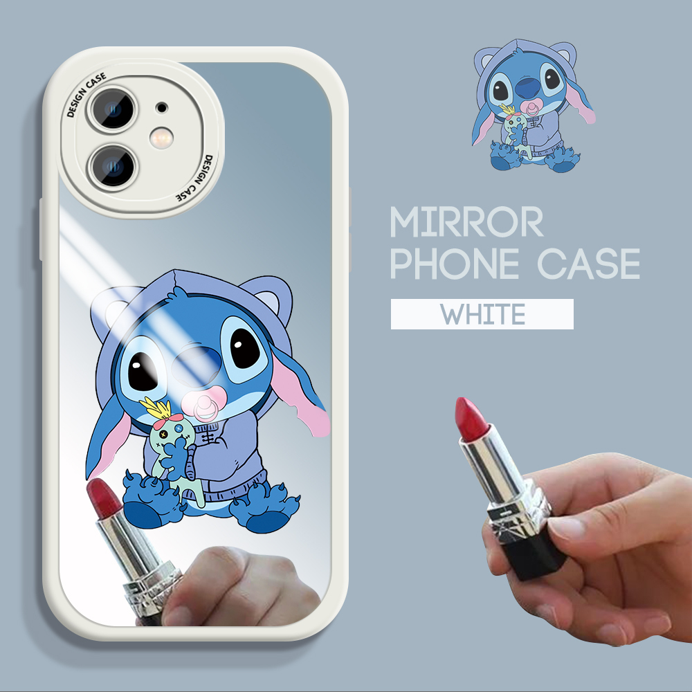 Case4you cho Iphone 14 cộng với iPhone 14 Pro Max iPhone 11 iPhone 11 PRO iPhone 12 Iphone 12 Pro dễ thương quần áo màu xanh dương Stitch mỏng họa tiết gương Ốp lưng silicon mềm vỏ điện thoại