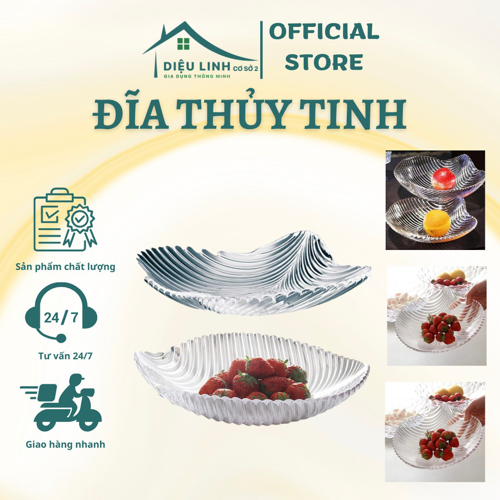 Đĩa Thuỷ Tinh Chiếc Lá Trong Suốt 24cm Đựng Bánh Kẹo Nhiều Màu Dĩa Đựng Thức Ăn - Diệu Linh Shop