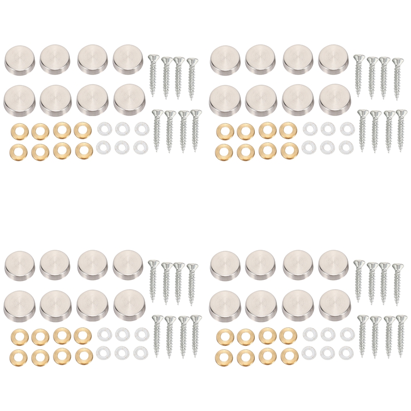 16 mm Stainless Steel Mirror Nails Screw Cap (32 Pieces)