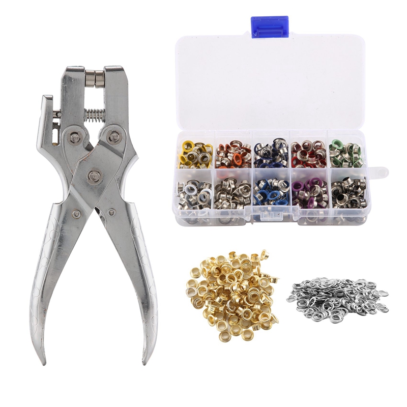 (PITV) 400Pcs 3/16 Inch Metal Grommets Kit,1Pcs Eyelet Hole Punch Pliers,Metal Eyelets Kits Shoe Eyelets Grommet Sets