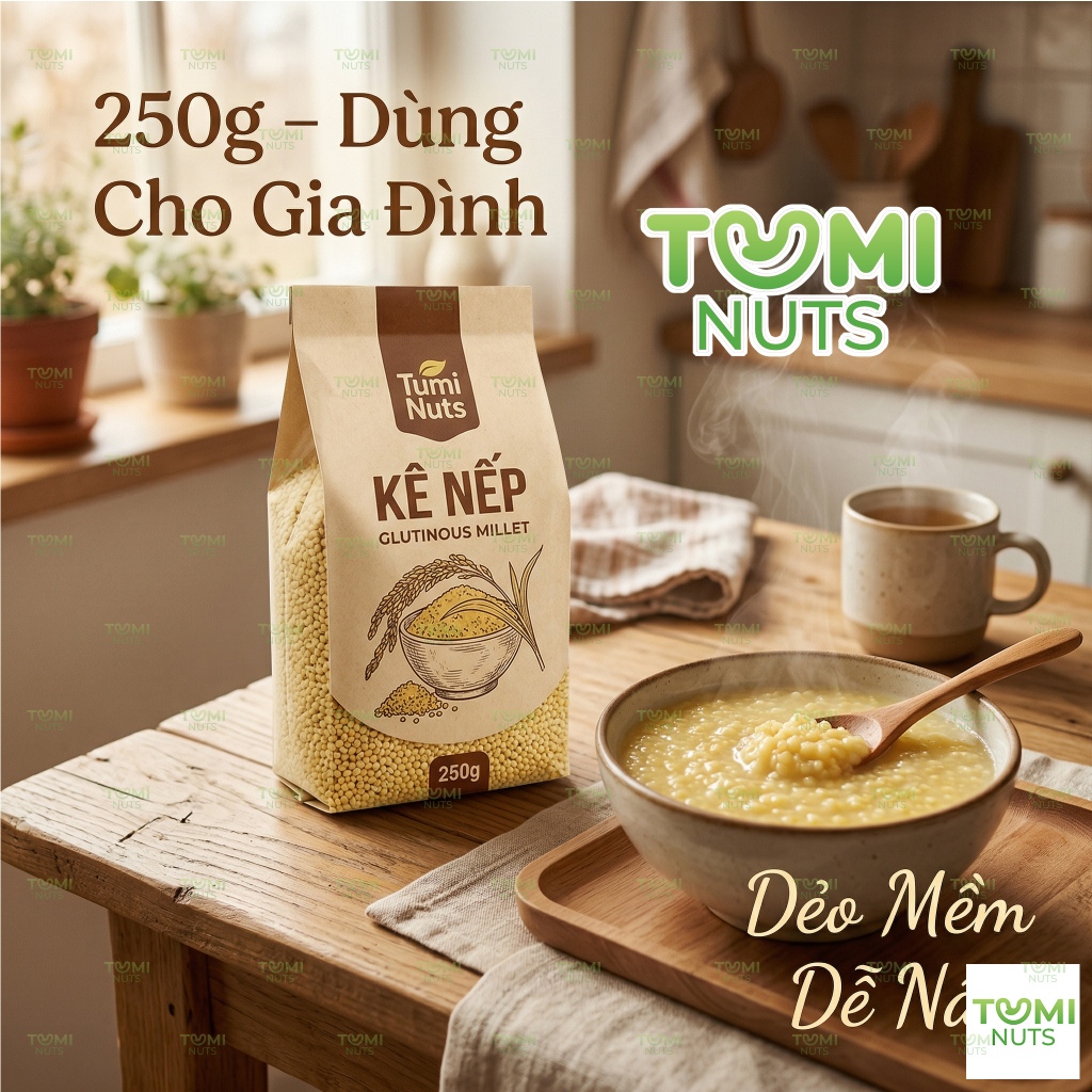 Kê Nếp Vàng Tumi Nuts 250g – Hạt Đều, Dẻo Mềm Sau Khi Nấu, Phù Hợp Món Cháo & Ăn Dặm