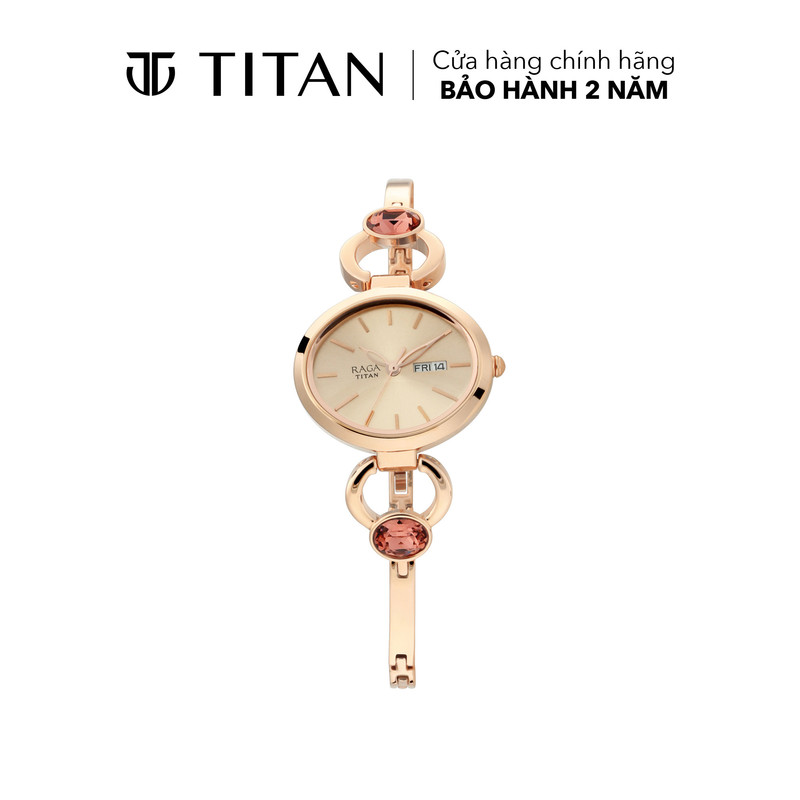 Đồng hồ nữ TITAN Raga Viva dây kim loại, mặt 30MM, dây màu vàng hồng, 2621WM01