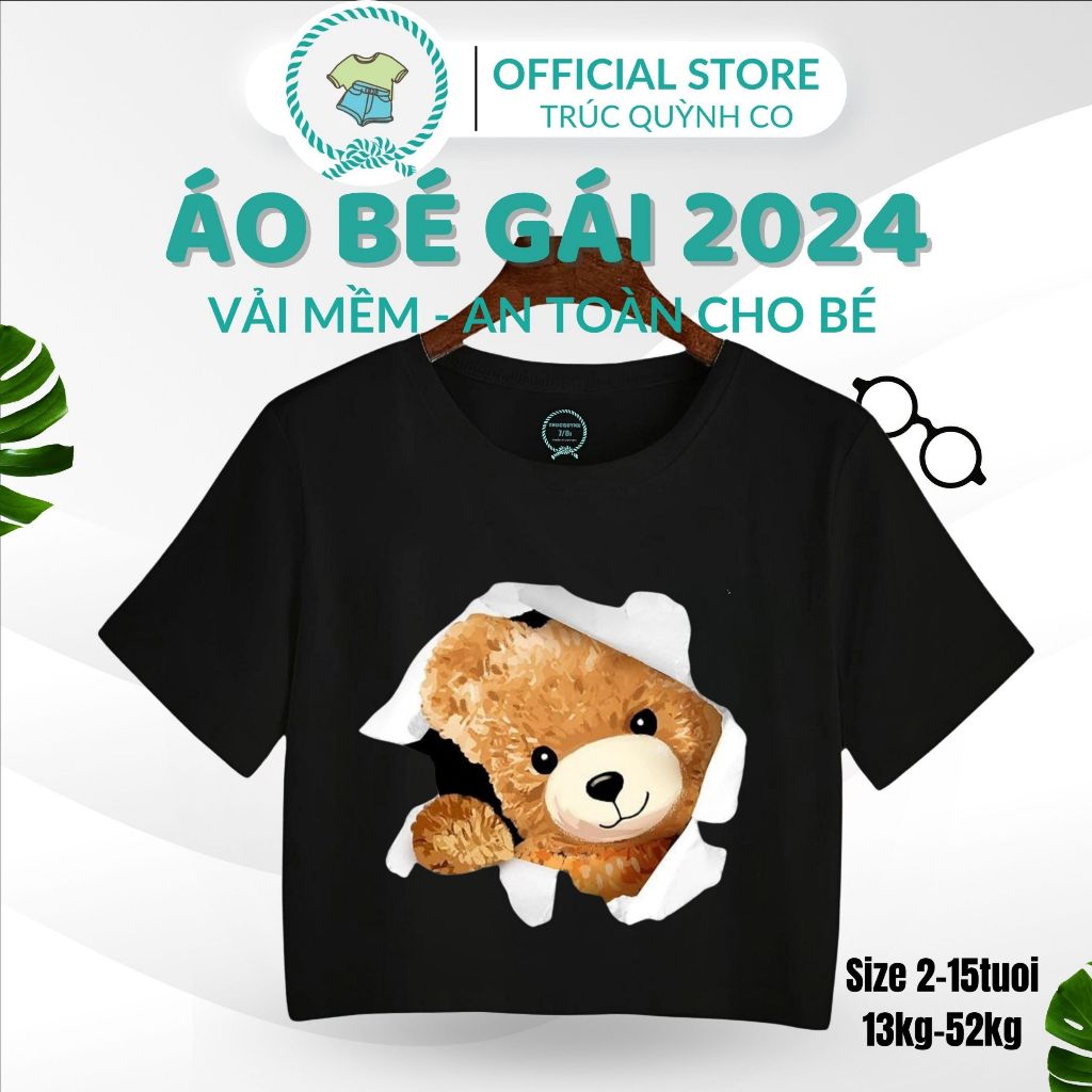 Áo Thun Croptop Bé Gái,Áo In Hình Gấu Mèo Siêu Cute - Trúc Quỳnh Co, Từ (12kg-52kg)