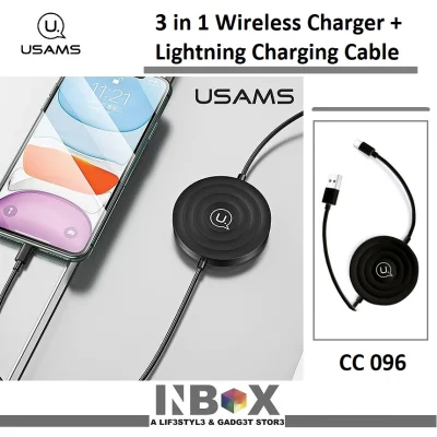 *SG SELLER* USAMS Wireless Charger+Lightning Charging Cable (Black)