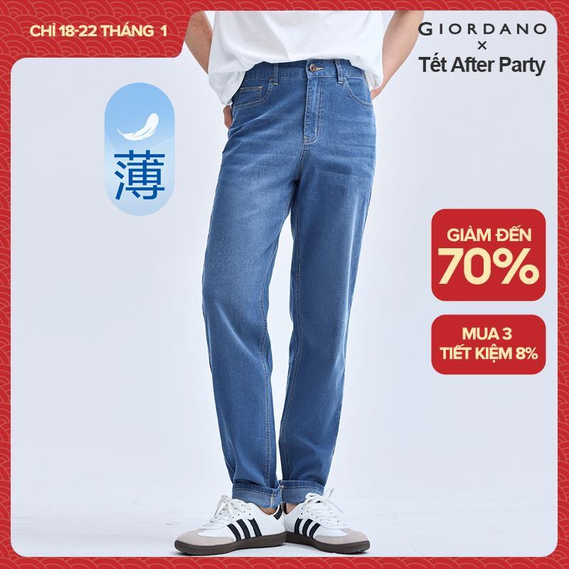 Giordano quần jean dài 5 túi chất vải Tencel mỏng stone wash râu mèo nam Free Shipping 18113001