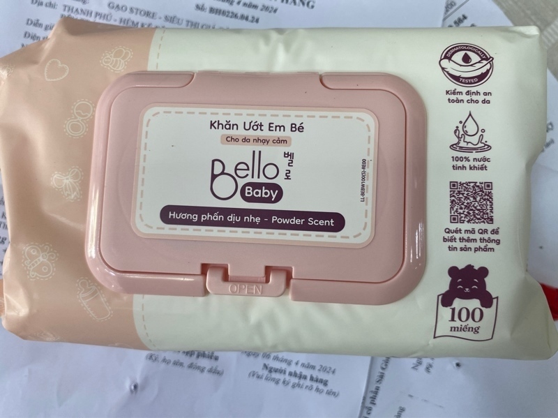 Khăn ướt bello Hương phấn dịu nhẹ 100 tờ