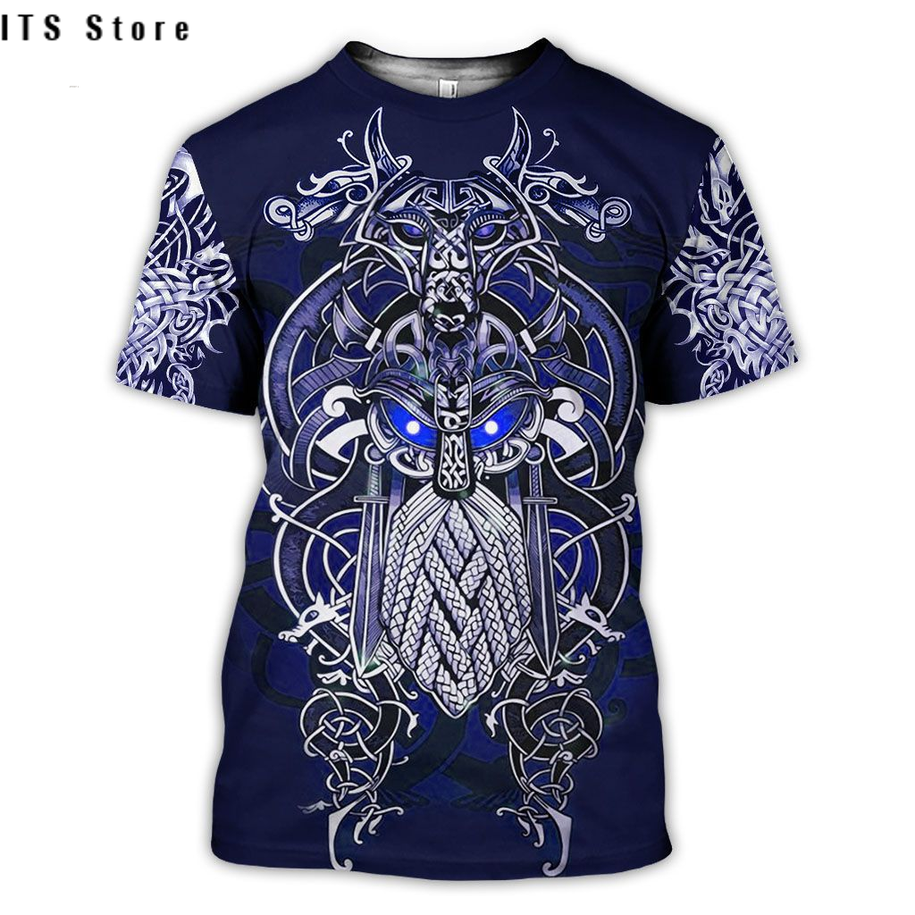 European and American large size Viking printed men's T-shirt 3dt-shirt digital printed Viking tattoo short sleeves