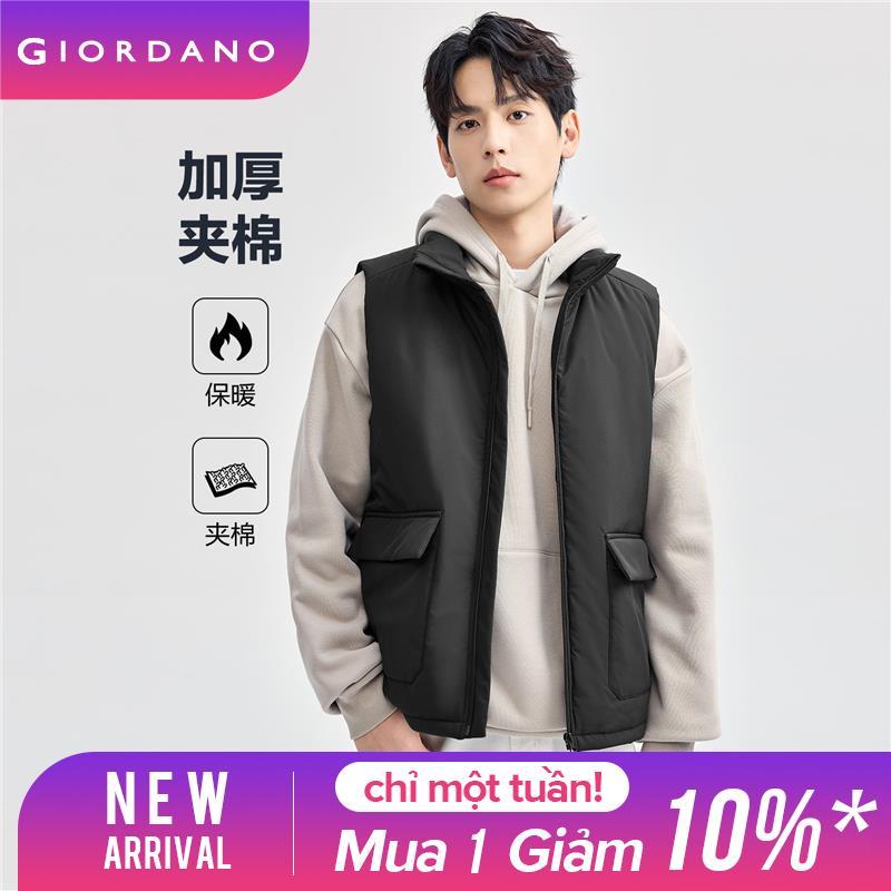 GIORDANO Men Vests Stand Collar Zip Front Warm Padded Vests Cargo Pockets Solid Color Simple Fashion Casual Vests 01074680