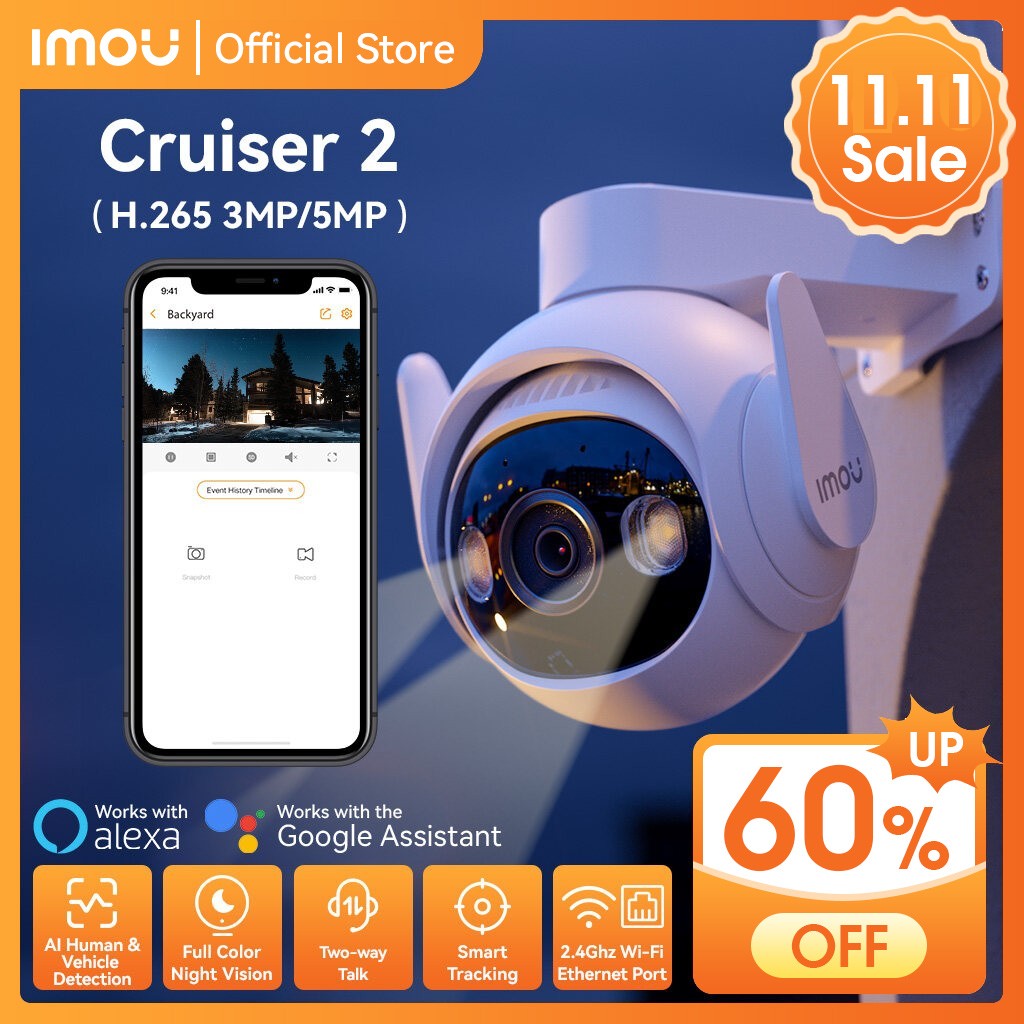Dahua IMOU Cruiser 2 3MP / 5 MP  Wi-FI PT IP66 Outdoor Camera , Smart Color Night Vision , Human Detection with AI - Jenama Imou Harga 299 Ringgit*Penghantaran Percuma