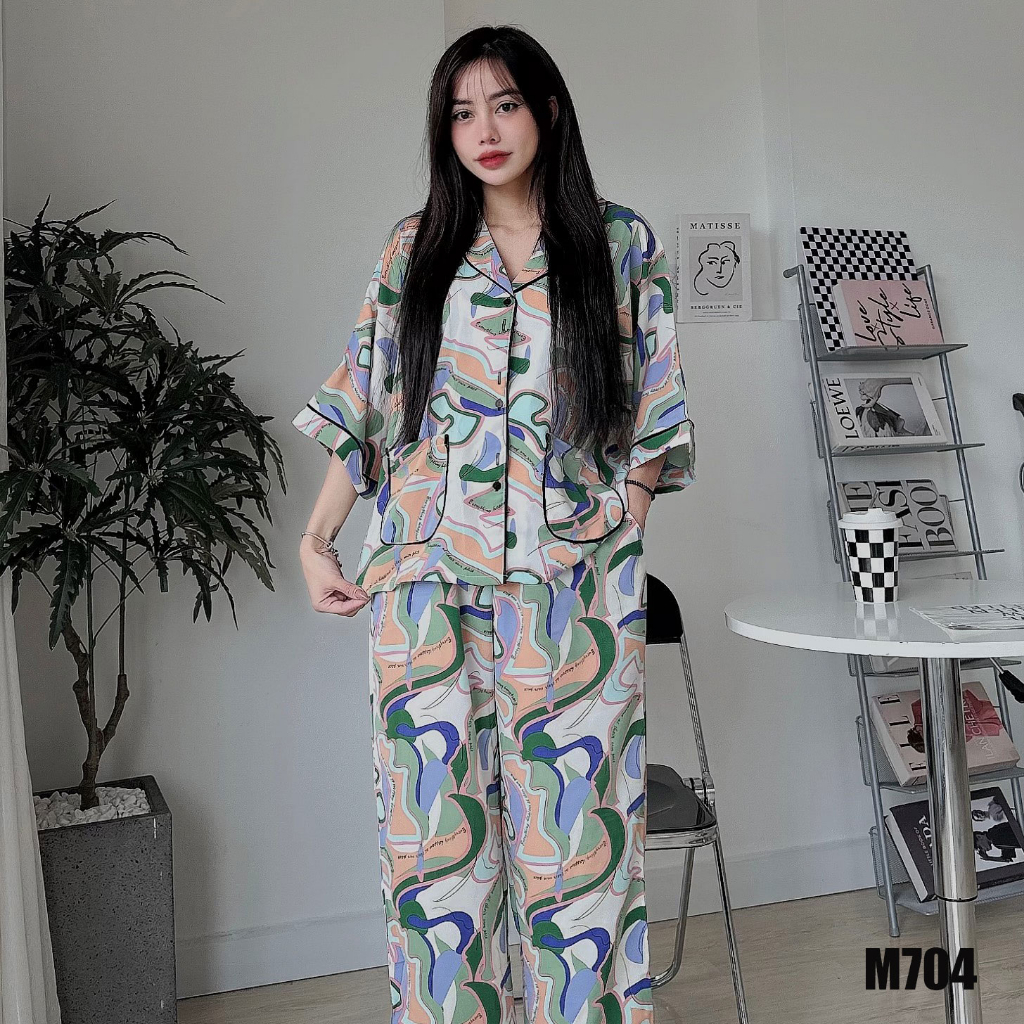 Đồ bộ mặc nhà pijama nữ tay CÁNH DƠI lụa Mango size 1(50-70kg) 2(70-90kg) M704