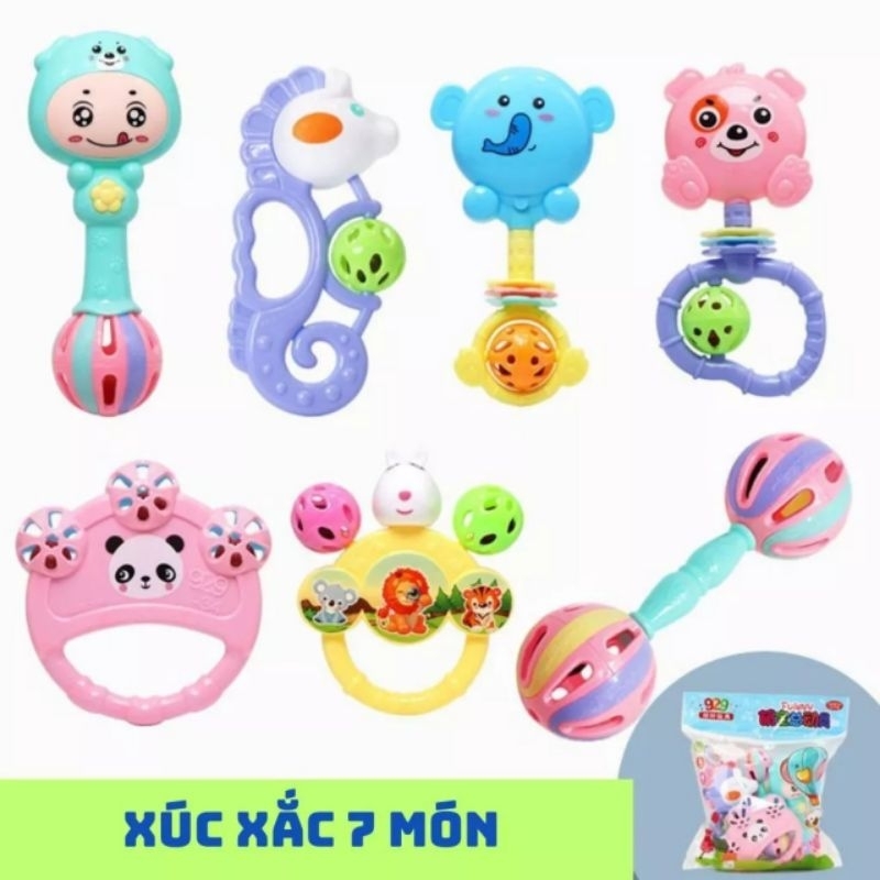 Bộ Đồ Chơi Xúc Xắc 7 Món Hình Thú Phát Tiếng Kêu Vui Nhộn Kích Thích Vận Động Và Thị Giác Của Bé